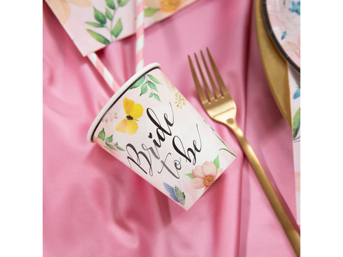 Kubeczki papierowe w kwiaty Bride to be - 220 ml - 6 szt.