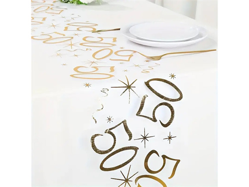 Dekoracja bieżnik na stół z nadrukiem na 50 urodziny - 28 cm x 5 m - 1 szt.