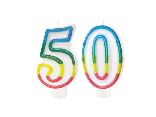 Świeczki cyferki z kolorową obwódką cyfra 50 - 8,5 cm - 2 szt.