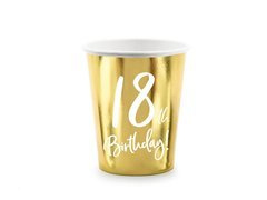 Kubeczki papierowe na osiemnaste urodziny 18th Birthday! złote - 220ml - 6szt.