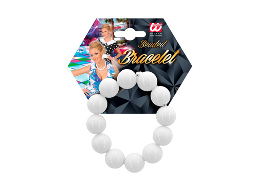 Biała koralikowa bransoletka disco lata 70.