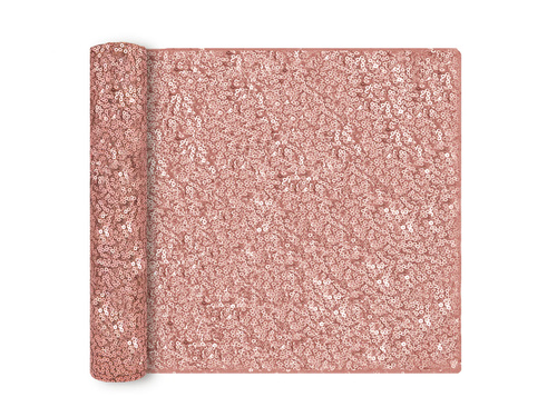 Dekoracja bieżnik cekinowy na stół - różowe złoto - 28 cm x 2 m - 1 szt.