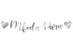 Baner z napisem Młoda Para srebrny - 120 cm - 1 szt.