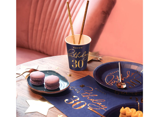 Kubeczki papierowe na trzydzieste urodziny granatowe - 220 ml - 6 szt.