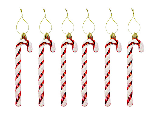Zawieszki Laska cukrowa czerwona - 6 szt.
