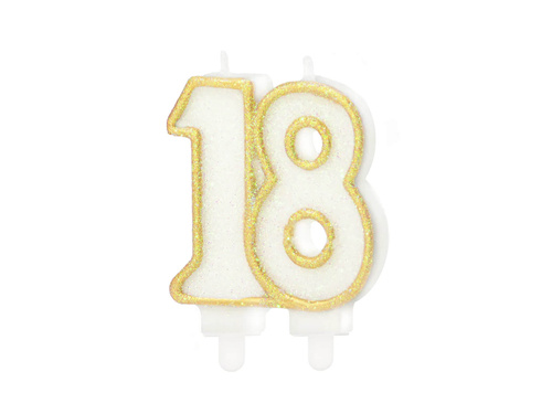 Świeczka na osiemnastkę brokatowa złota - 8,5 cm - 1 szt.