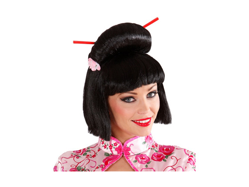 Peruka Geisha z kwiatem i pałeczkami
