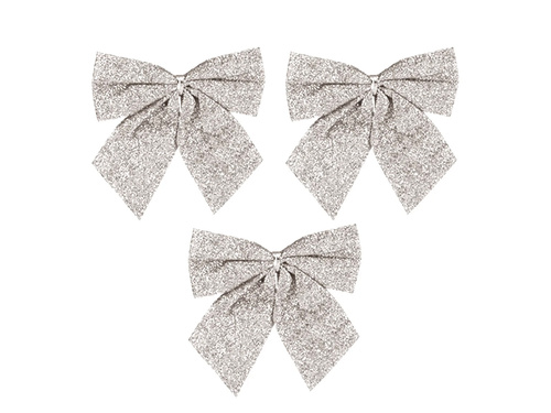 Kokardy srebrne brokatowe - 12 cm - 3 szt.