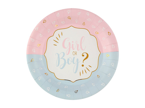 Talerzyki papierowe na Baby Shower Gender reveal Girl or Boy? - 22,5 cm - 10 szt.