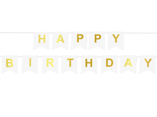 Baner flagi biały z napisem Happy Birthday - 190 cm - 1 szt.