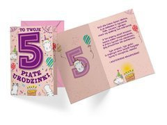 Kartka urodzinowa z kopertą na piąte urodziny Kotki - 1 szt.