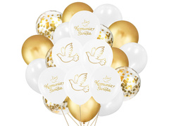 Zestaw balonów komunijnych biało-złoty  - 32 szt.