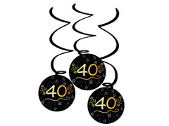 Dekoracja wisząca świderki na czterdziestkę czarne - 3 szt.