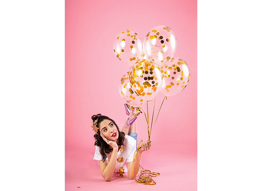 Balony przezroczyste ze złotym konfetti Kółka - 30 cm - 6 szt.