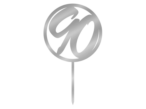 Topper z lustrzanej pleksi srebrny na tort 90 urodziny