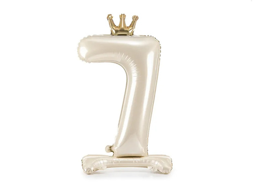 Balon foliowy stojący cyfra 7 kremowa z koroną - 84 cm - 1 szt.