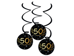 Dekoracja wisząca świderki na pięćdziesiątkę czarne - 3 szt.