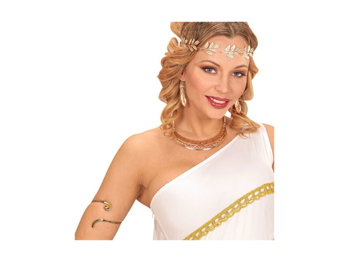 Postarzana złota opaska na ramię z liściem i bursztynowym oczkiem