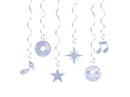 Dekoracja wisząca świderki Silver Disco - 6 szt.