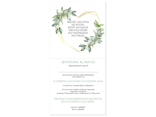Zaproszenie personalizowane na ślub z kopertą - 6 szt.