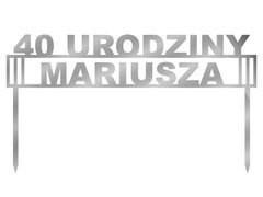 Topper z lustrzanej pleksi srebrny na tort personalizowany