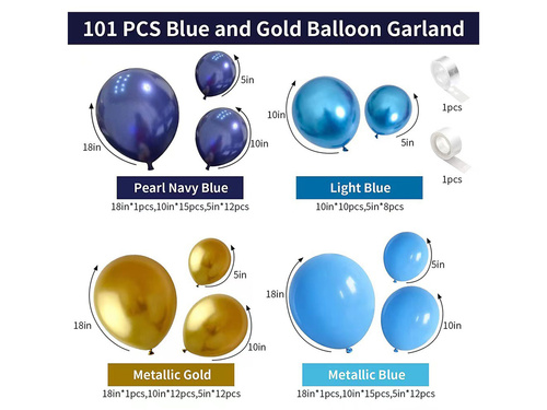 Zestaw balonów do girlandy balonowej złoto--niebieski - 91 szt.
