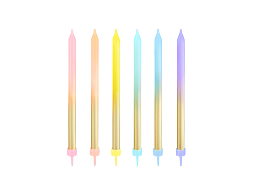 Świeczki urodzinowe złoto-tęczowe - 12,5 cm - 6 szt.