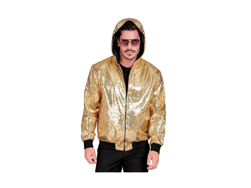 Imprezowa cekinowa kurtka - bomberka z kapturem - złota