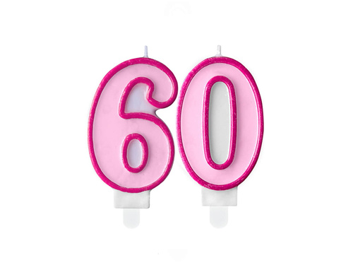 Świeczki cyferki różowe - 60 - sześćdziesiątka - 2 szt.