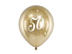 Balony lateksowe złote Glossy z liczbą 50 - 30 cm - 6 szt.