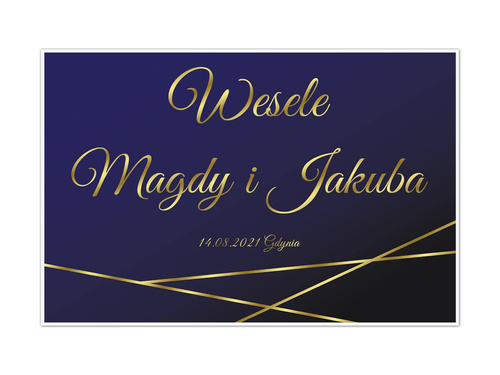 Plakat Weselny personalizowany granatowo-złoty - 90x60 cm