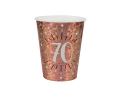 Kubeczki papierowe na siedemdziesiąte urodziny 70 Sparkling różowe złoto - 270 ml - 10 szt.