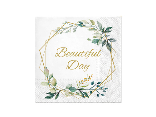 Serwetki weselne Beautiful Day z listkami - 33 cm - 20 szt.