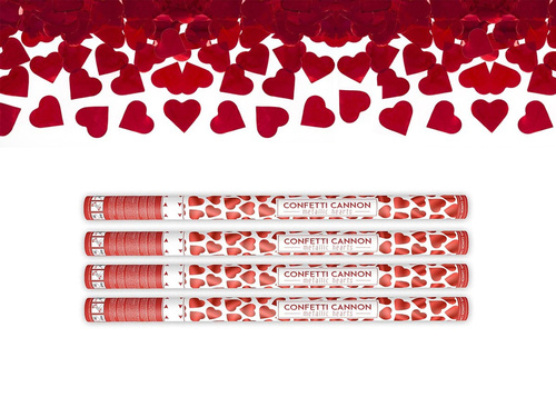 Tuba strzelająca, czerwone serca, 80 cm, 4 szt.