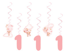 Dekoracja wisząca różowe Misie z balonikami - 6 szt.