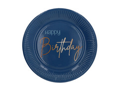 Talerzyki urodzinowe granatowe Happy Birthday - 23 cm - 8 szt.