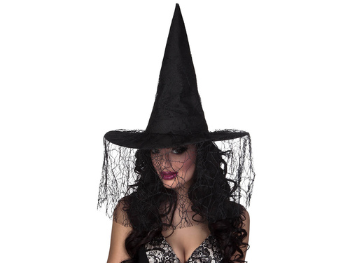 Kapelusz czarownicy czarny z woalką na Halloween - 1 szt.