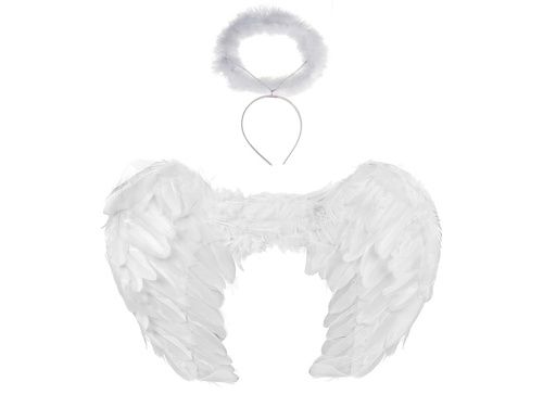 Zestaw skrzydła anioła białe 55 x 38 cm oraz Aureolka