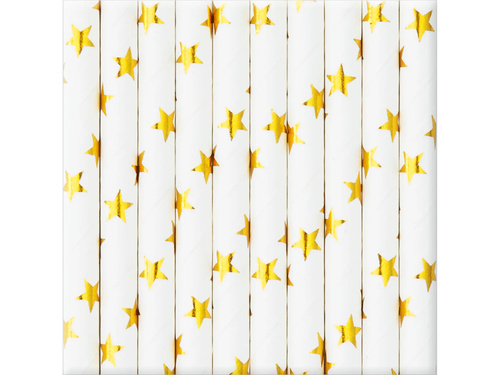 Słomki rurki białe w złote gwiazdki - 10 szt.