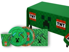 Zestaw obrus + kubeczki + serwetki + talerzyki papierowe Piksele - 45 szt.