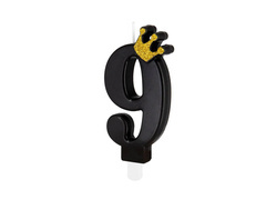 Świeczka cyferka dziewięć czarna z koroną - 9 - 1 szt.