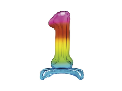 Balon foliowy stojący cyfra 1 tęczowy - 76 cm - 1szt.