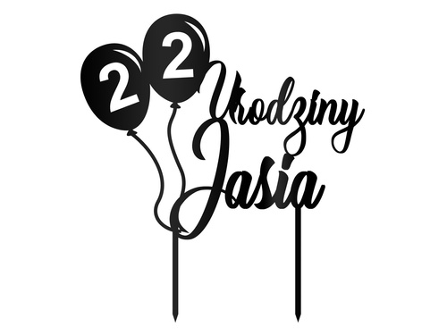 Topper z pleksi czarny na tort personalizowany Baloniki z pleksi - 1 szt.
