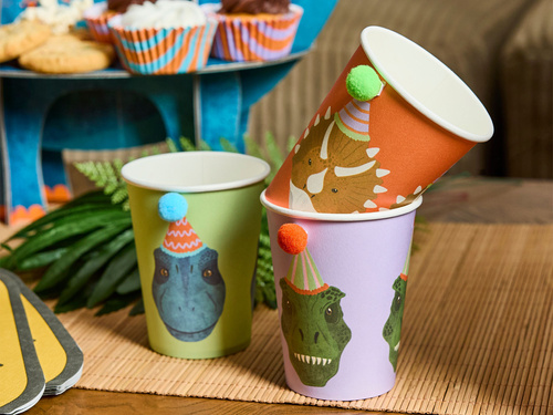 Kubeczki papierowe Dinozaury - 250 ml - 8 szt.