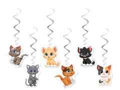 Dekoracja wisząca urodzinowa Kotki - 6 szt.