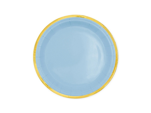 Zestaw kubeczki + serwetki + talerzyki papierowe niebieskie ze złotym brzegiem - 22 szt.