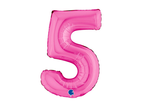 Balon foliowy cyfra 5 fuksjowy - 14" - 1 szt.