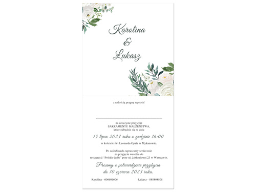 Zaproszenie personalizowane na ślub z kopertą - 6 szt.