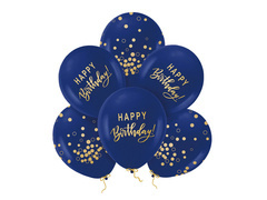 Balony lateksowe Happy Birthday granatowe - 30 cm - 6 szt.