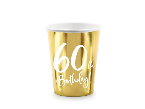 Kubeczki papierowe na sześćdziesiąte urodziny 60h Birthday! 220 ml - 6 szt.